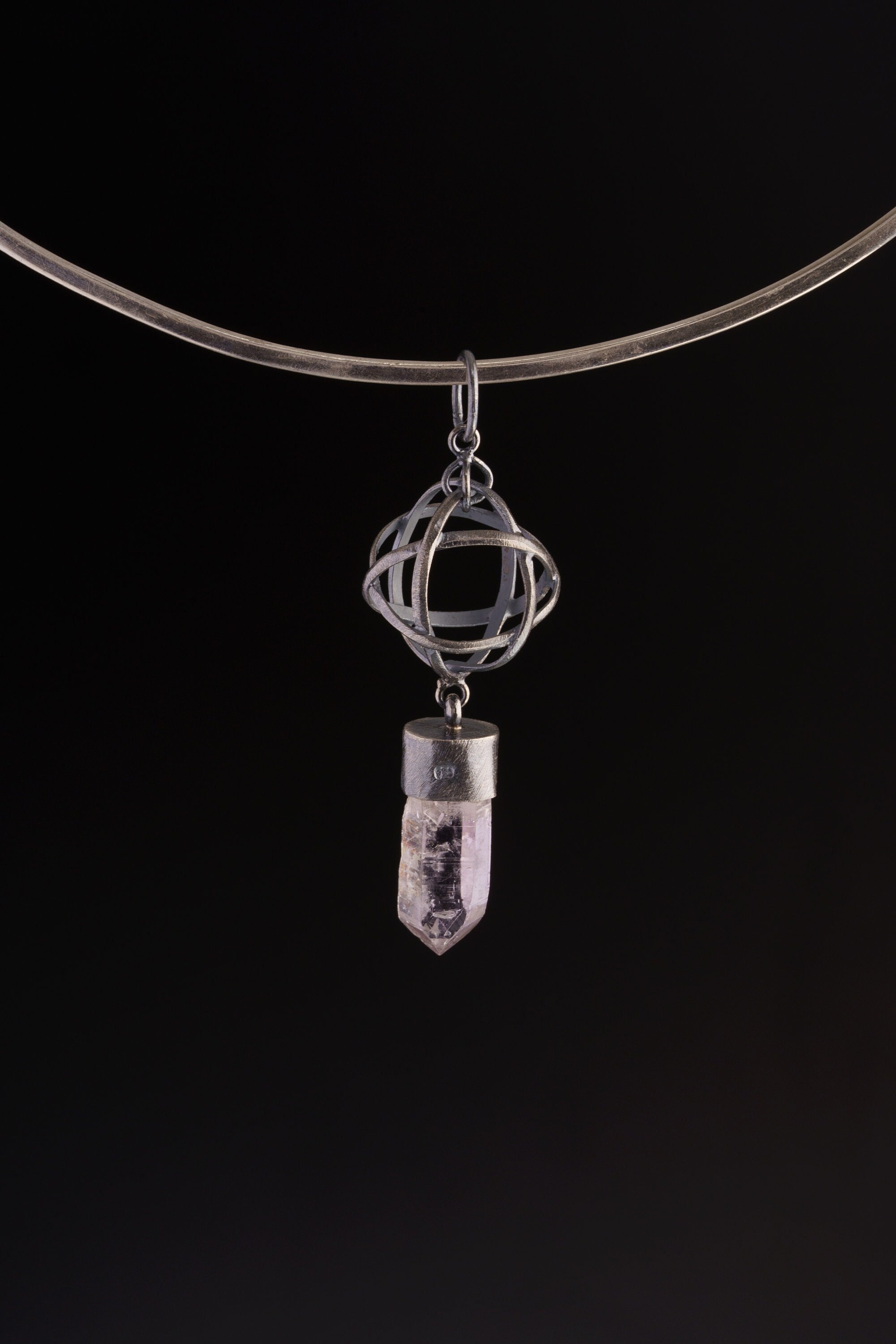 Ethereal Harmony: Vera Cruz Amethyst Point & Eye Shaped Faceted Emerald - Oxidised and Brush Textured - Sterling Silver Pendant