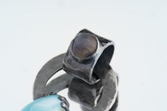 Larimar & Blue Moonstone - Oxidised Hammered Sterling Silver - Claw Set Pendant