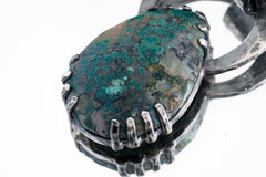 Rare Himalayan Turquoise & Raw Amethyst - Oxidised Hammered Sterling Silver - Claw Set Pendant