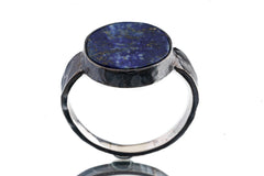 Large Circular Old Cut Lapis lazuli - Unisex/Men - Size 14 US - Large Sterling Silver Ring