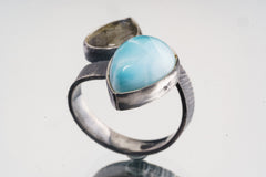 Harmonic Duo - Teardrop Labradorite and Larimar - Unisex - Size 4-10 US - Large Adjustable Sterling Silver Ring