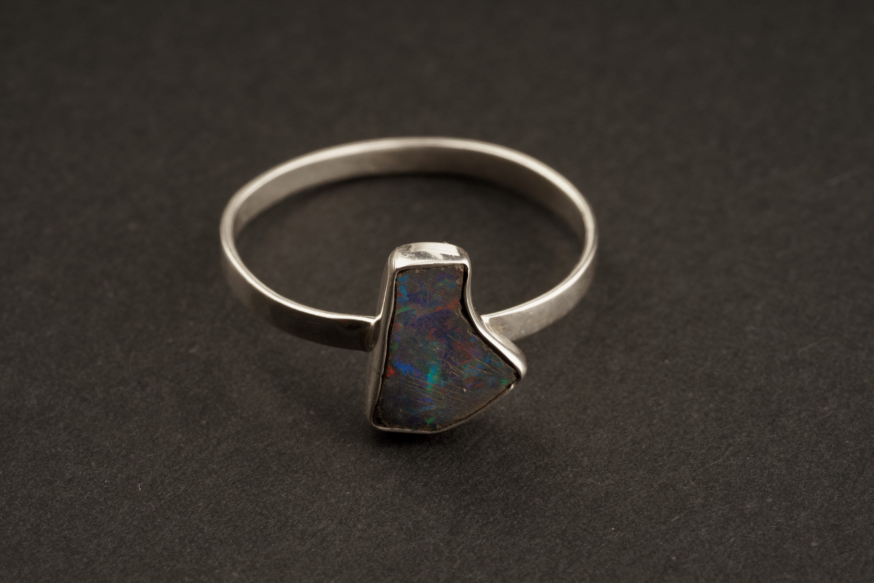 Black Lightning Elegance - Lightning Ridge Opal Doublet - Size 6 1/2 US - Fine Sterling Silver Crystal Ring