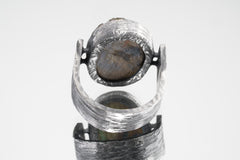 Mystic Oculus - Labradorite - Size 9 US - Large Brutalist Sterling Silver Ring