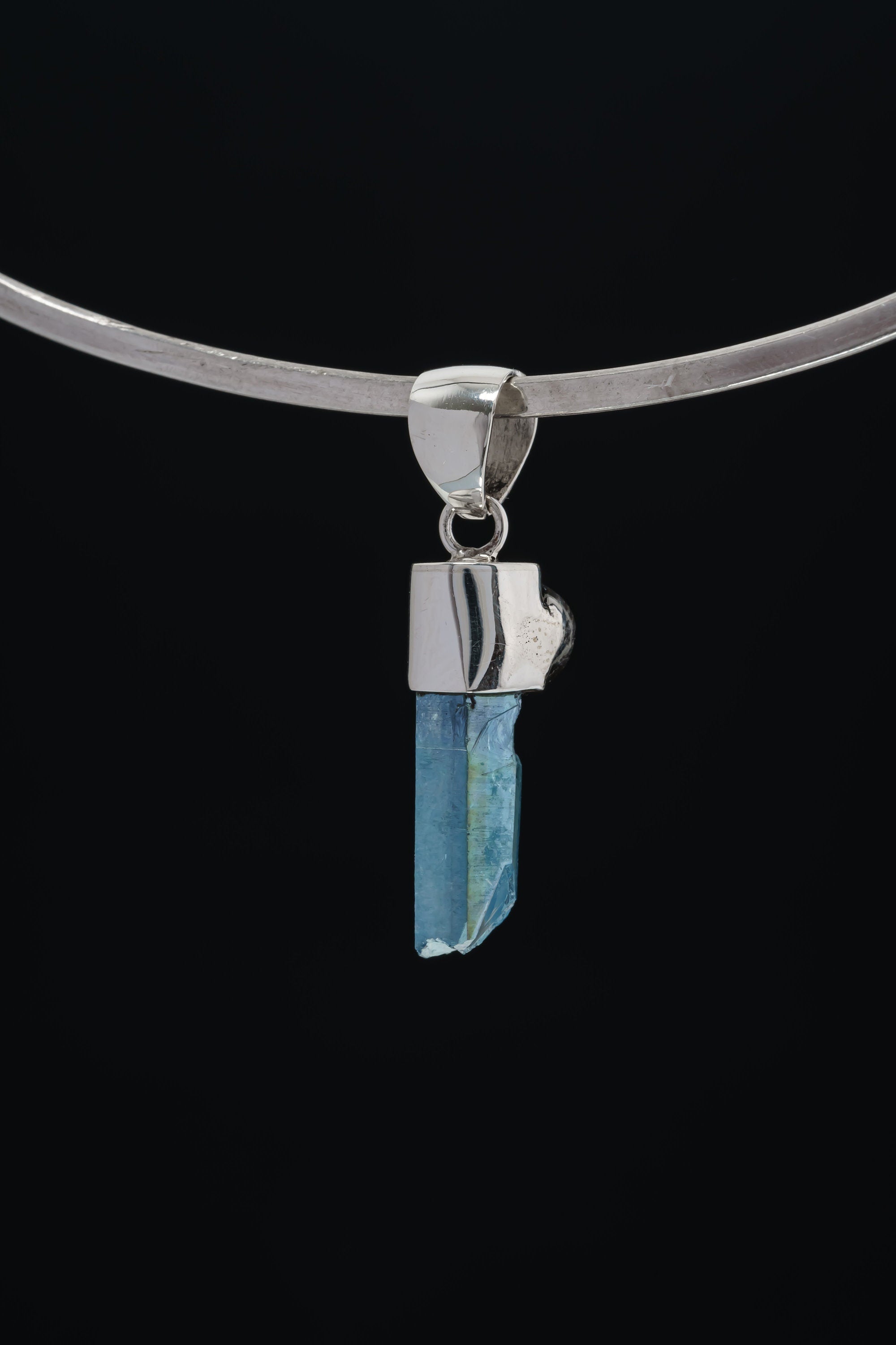 Aqua Aura Quartz & Moonstone - High Shine Sterling Silver Crystal Pendant NO/11