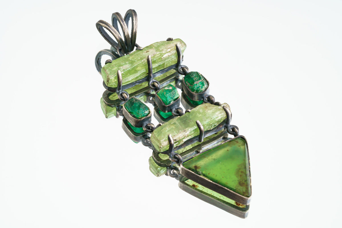 Heart Symphony: Green Kyanite, Australian Emerald, and Chrysoprase - Sterling Silver Pendant