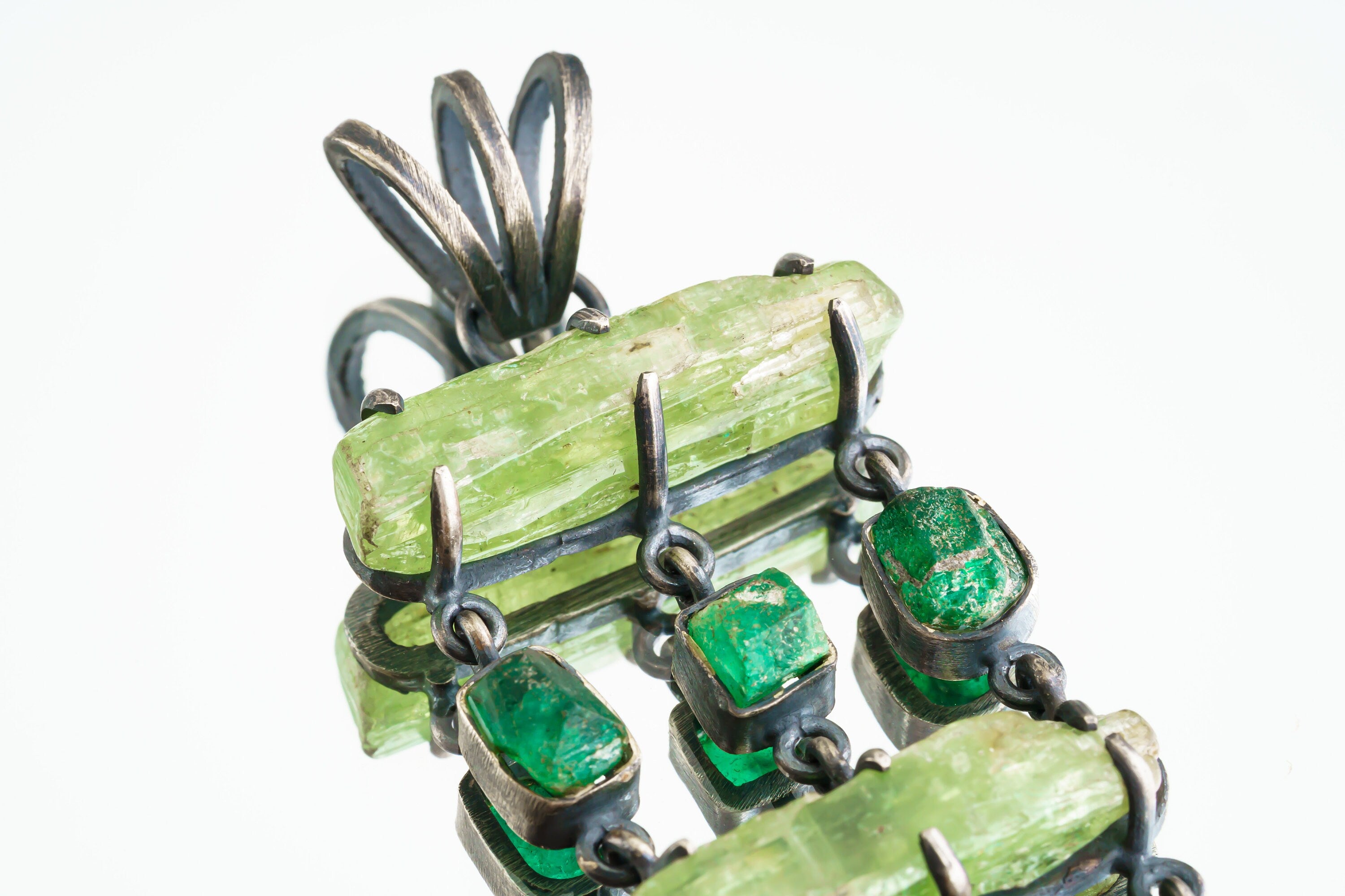 Heart Symphony: Green Kyanite, Australian Emerald, and Chrysoprase - Sterling Silver Pendant