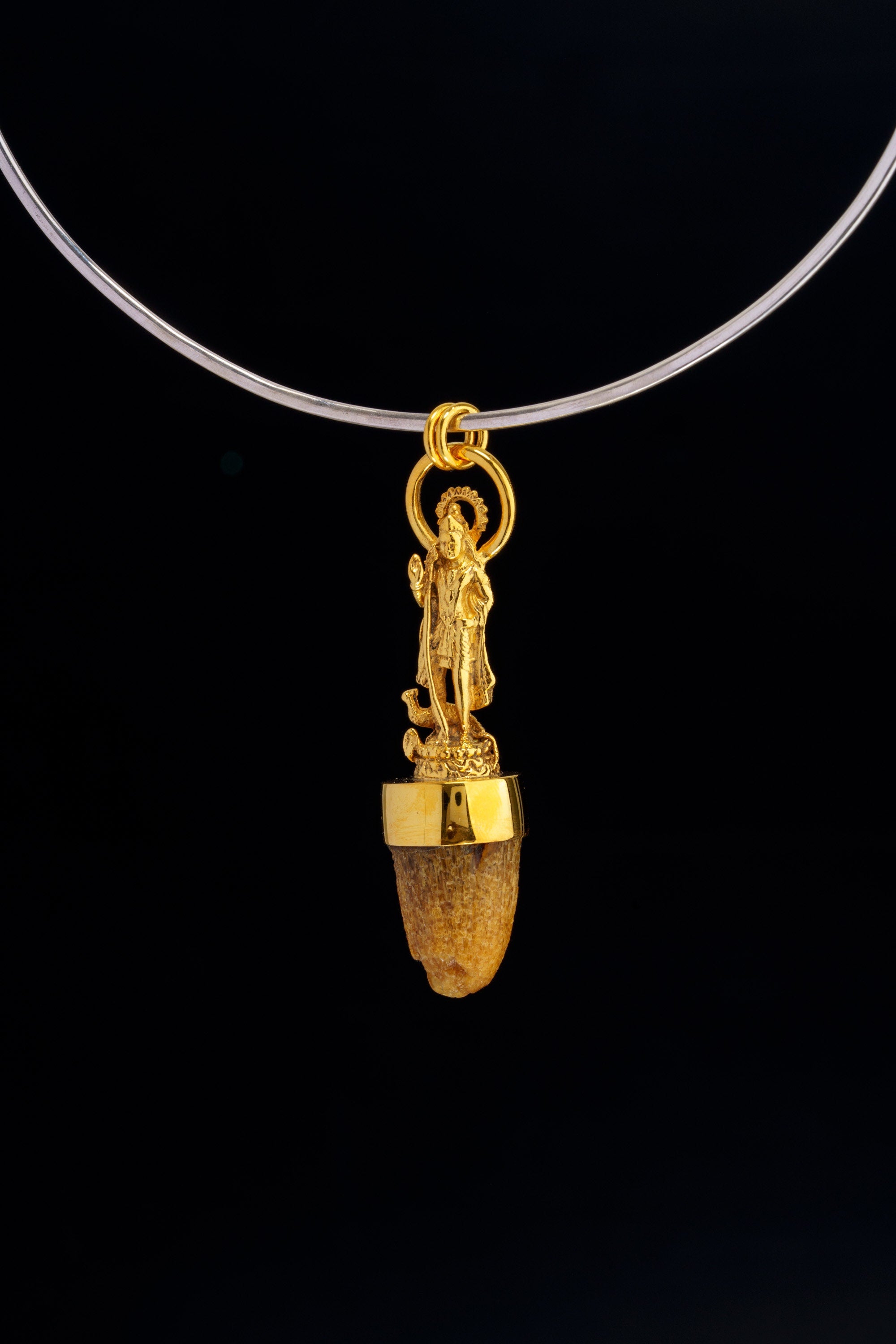 Divine Harmony: Greeting Shiva Talisman Pendant with Small Cow Horn, Sterling Silver Gold Plated Spiritual Jewelry, Unique Sacred Gift