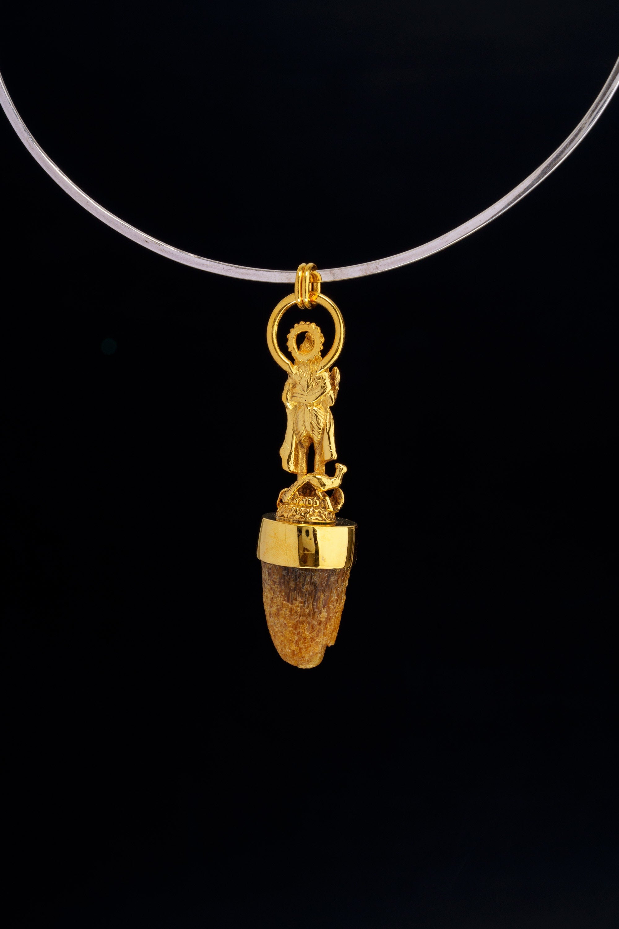 Divine Harmony: Greeting Shiva Talisman Pendant with Small Cow Horn, Sterling Silver Gold Plated Spiritual Jewelry, Unique Sacred Gift