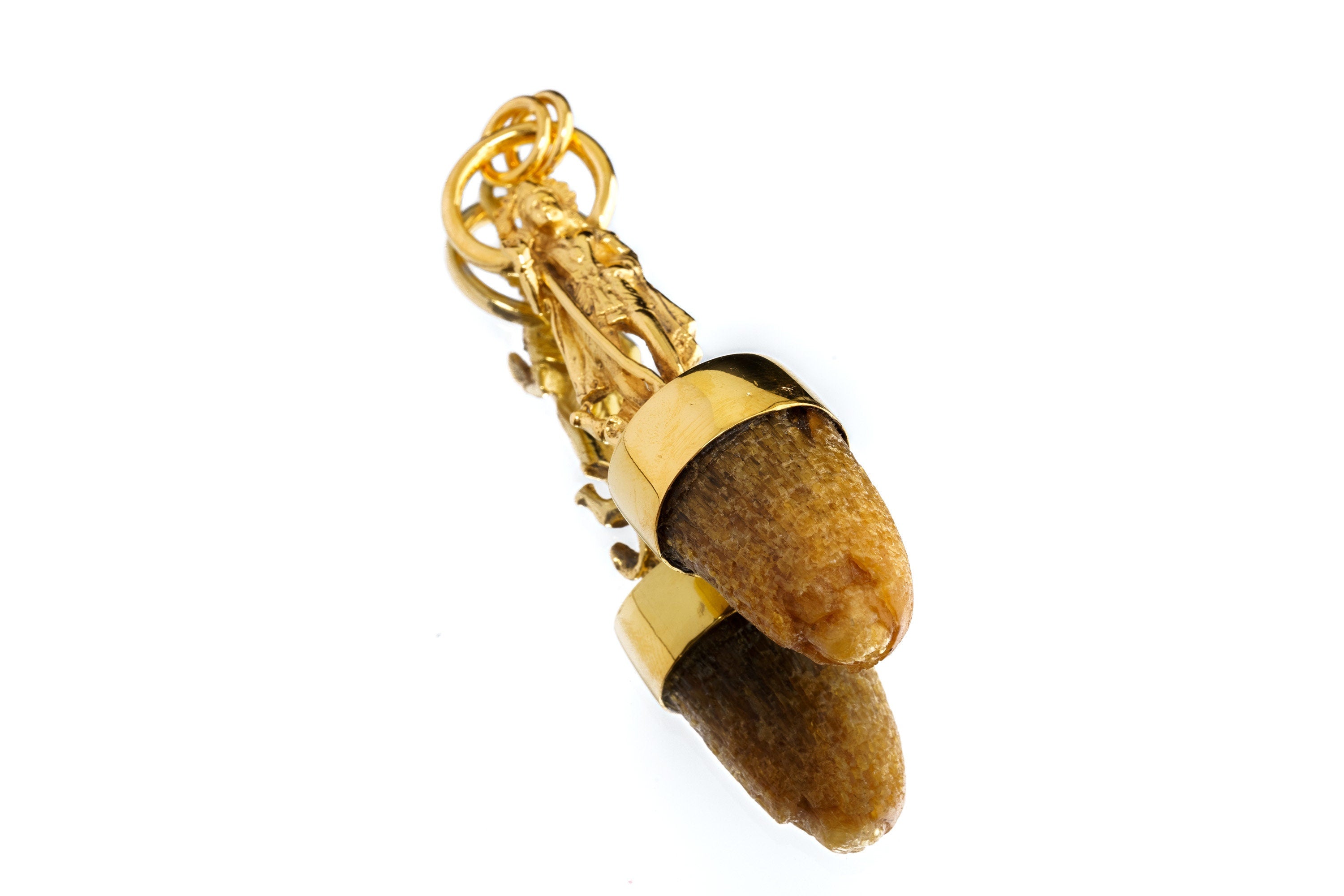 Divine Harmony: Greeting Shiva Talisman Pendant with Small Cow Horn, Sterling Silver Gold Plated Spiritual Jewelry, Unique Sacred Gift