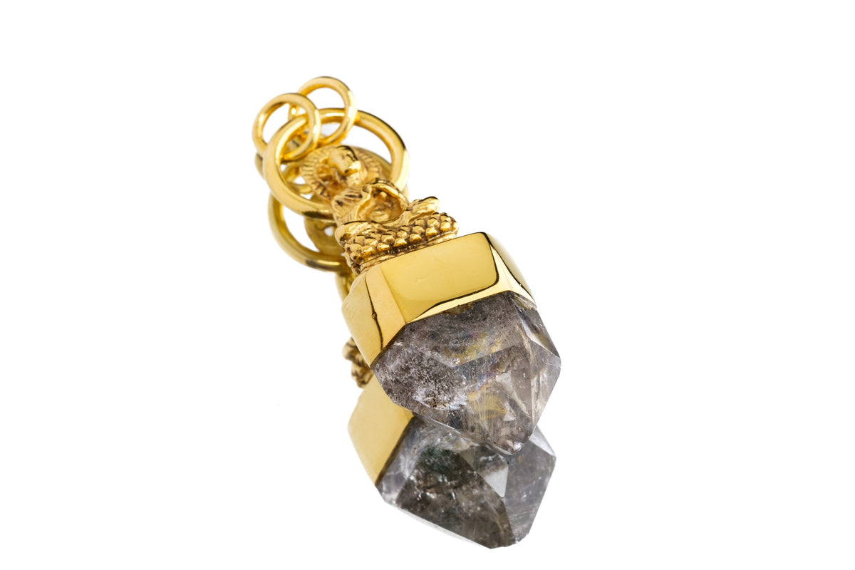 The Praying Buddha Pendant with Cut Inclusion Golden Rutile Quartz, Gold-Plated Sterling Silver Talisman, Leo Zodiac, Unique Gift