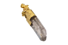 Squatting Monkey Pendant with Australian Lemurian Clear Quartz, Gold-Plated Talisman, Crown Chakra, Pisces Zodiac, Unique Gift