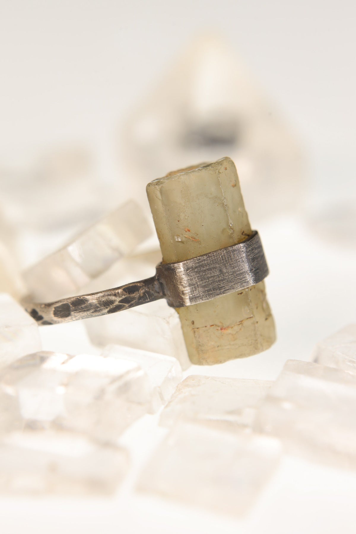 Textured & Oxidised Sterling Silver Torrington Ring with Raw Australian Aquamarine - Size 5 1/2 - NO/3