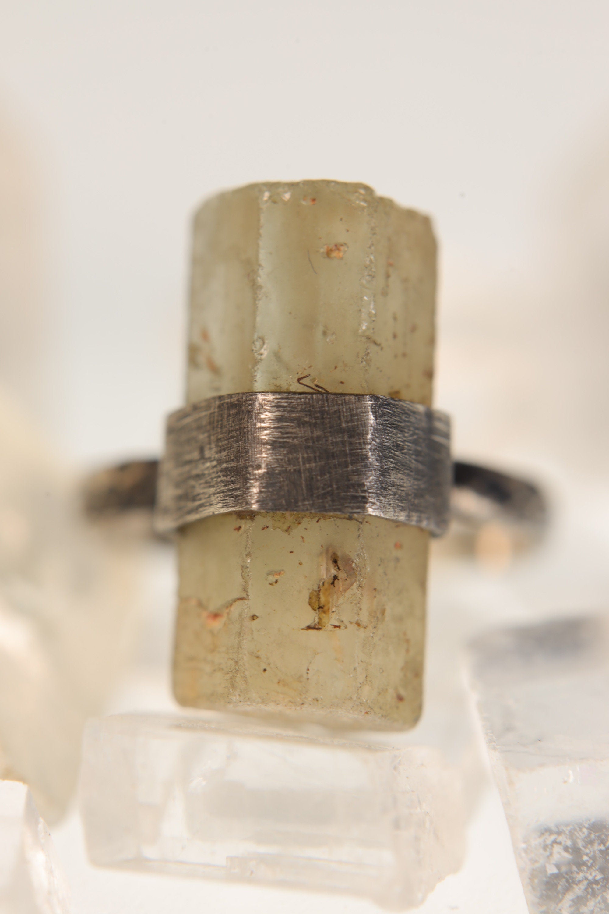 Textured & Oxidised Sterling Silver Torrington Ring with Raw Australian Aquamarine - Size 5 1/2 - NO/3