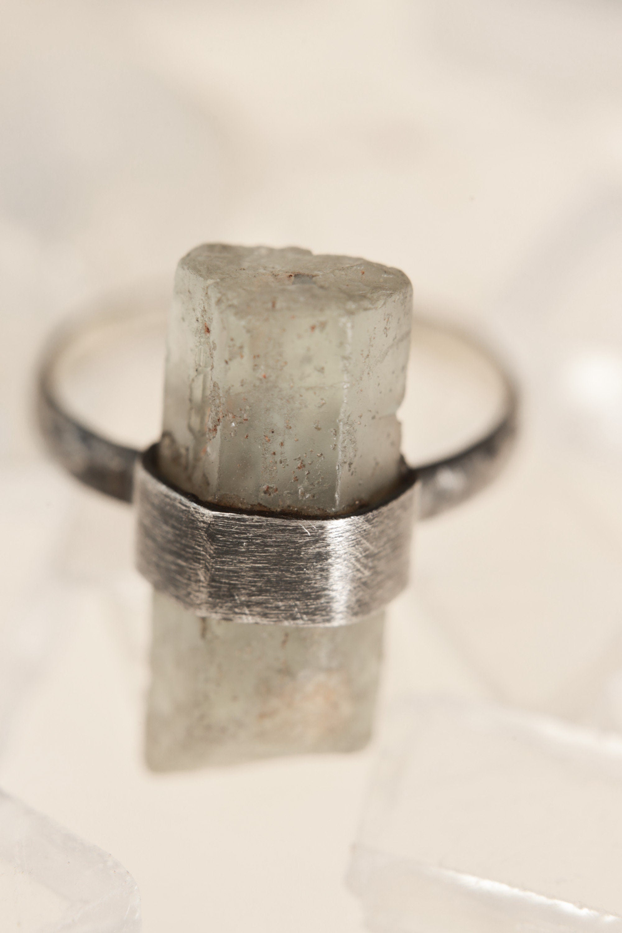 Textured & Oxidized Sterling Silver Torrington Ring with Raw Australian Aquamarine,Size 5 1/4,Throat Chakra,Pisces Zodiac,Inner Peace- NO/11