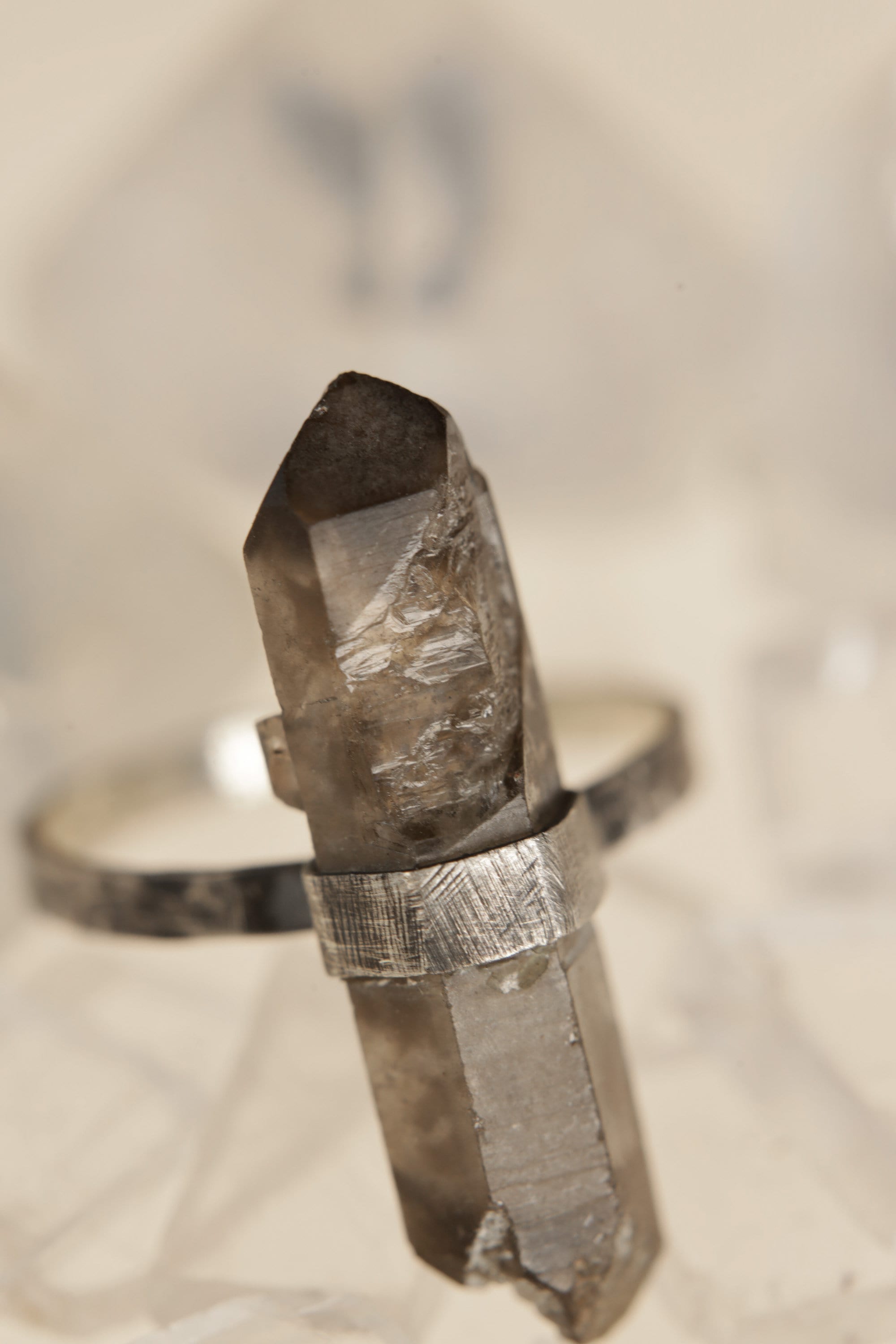 Torrington Ring: Textured & Oxidised Sterling Silver with Raw Australian Smoky Citrine, Size 9 1/4, Root Chakra, Grounding Energy - NO/04