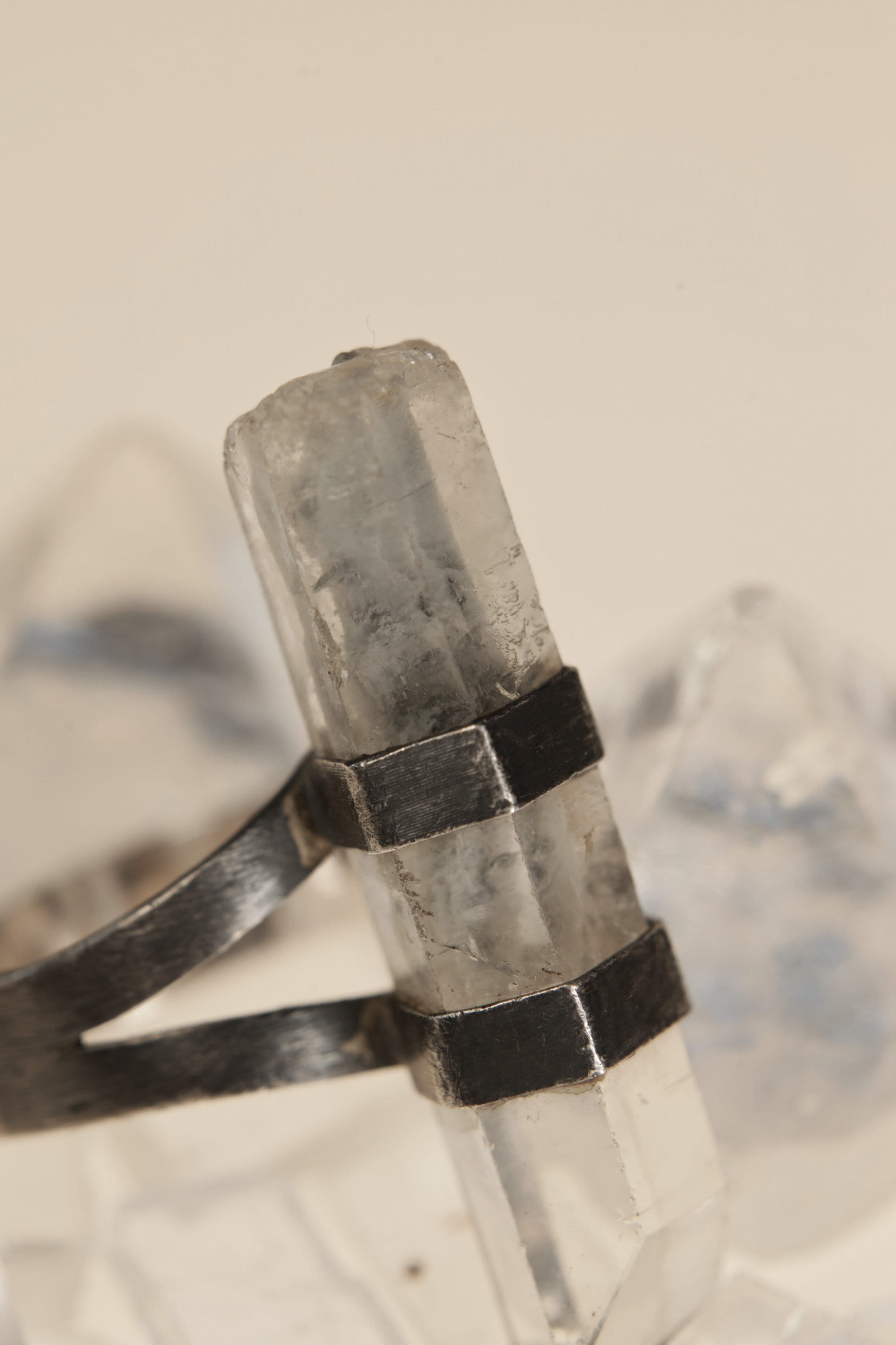 Chlorite Charisma: Textured & Oxidised Sterling Silver Ring with Chlorite Inclusion Quartz, Heart Chakra, Unique Design - Size 7 3/4 US