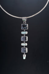 Celestial Harmony: Raw Australian Gem Grade Emerald, Dalmatian Jasper and Aquamarine - Sterling Silver Pendant