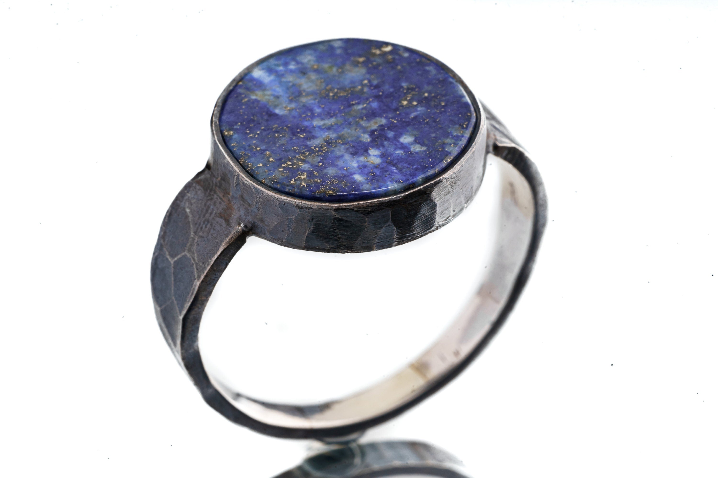 Large Circular Old Cut Lapis lazuli - Unisex/Men - Size 14 US - Large Sterling Silver Ring