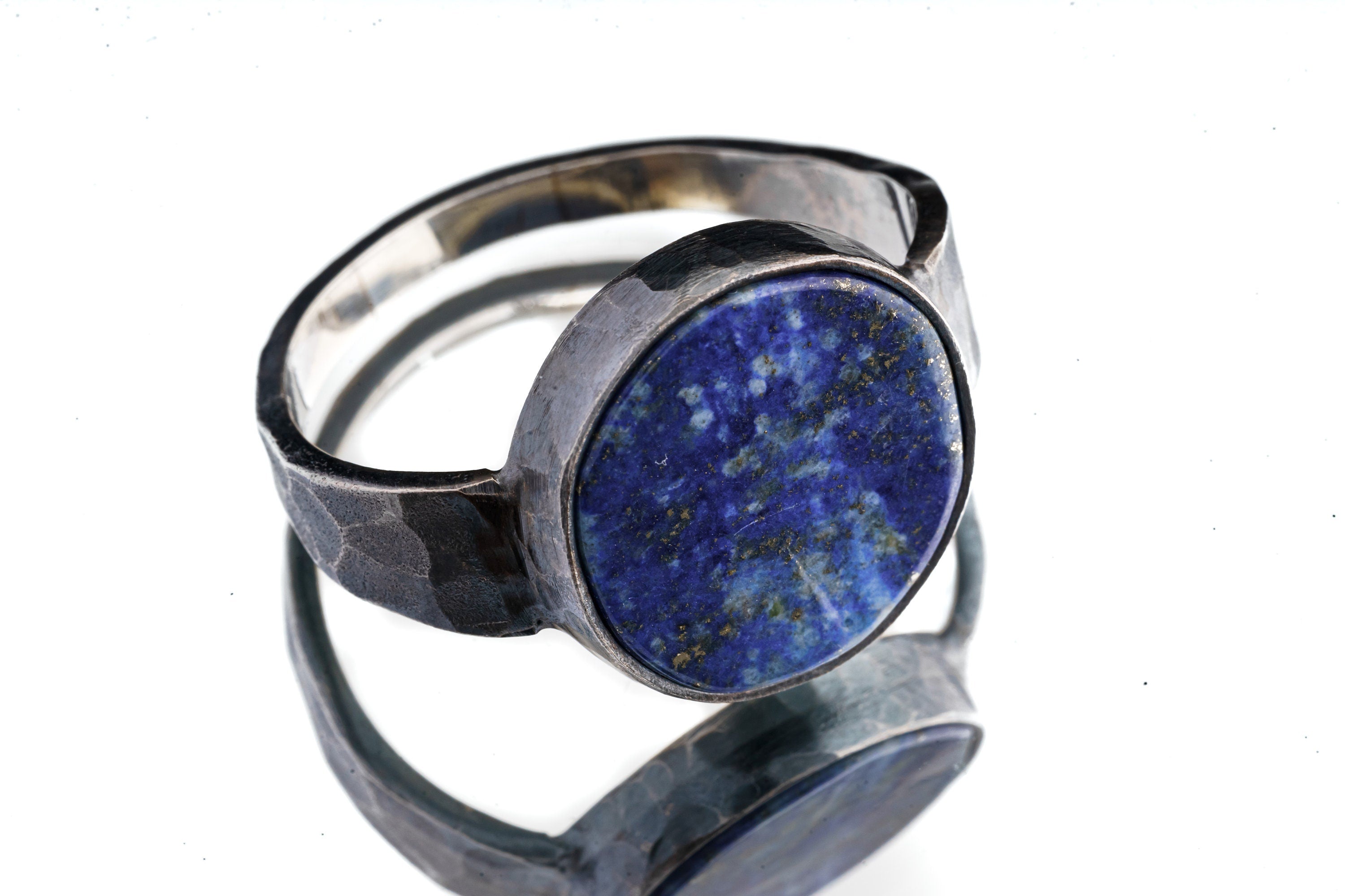 Large Circular Old Cut Lapis lazuli - Unisex/Men - Size 14 US - Large Sterling Silver Ring