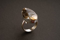 Ancient Crystalized Shell - Unisex - Size 5-12 US - Large Adjustable Sterling Silver Ring