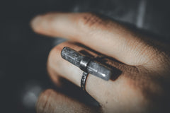 Textured & Oxidized Sterling Silver Torrington Ring with Raw Australian Aquamarine, Size 7 3/4, Pisces Zodiac, Emotional Clarity - NO/13