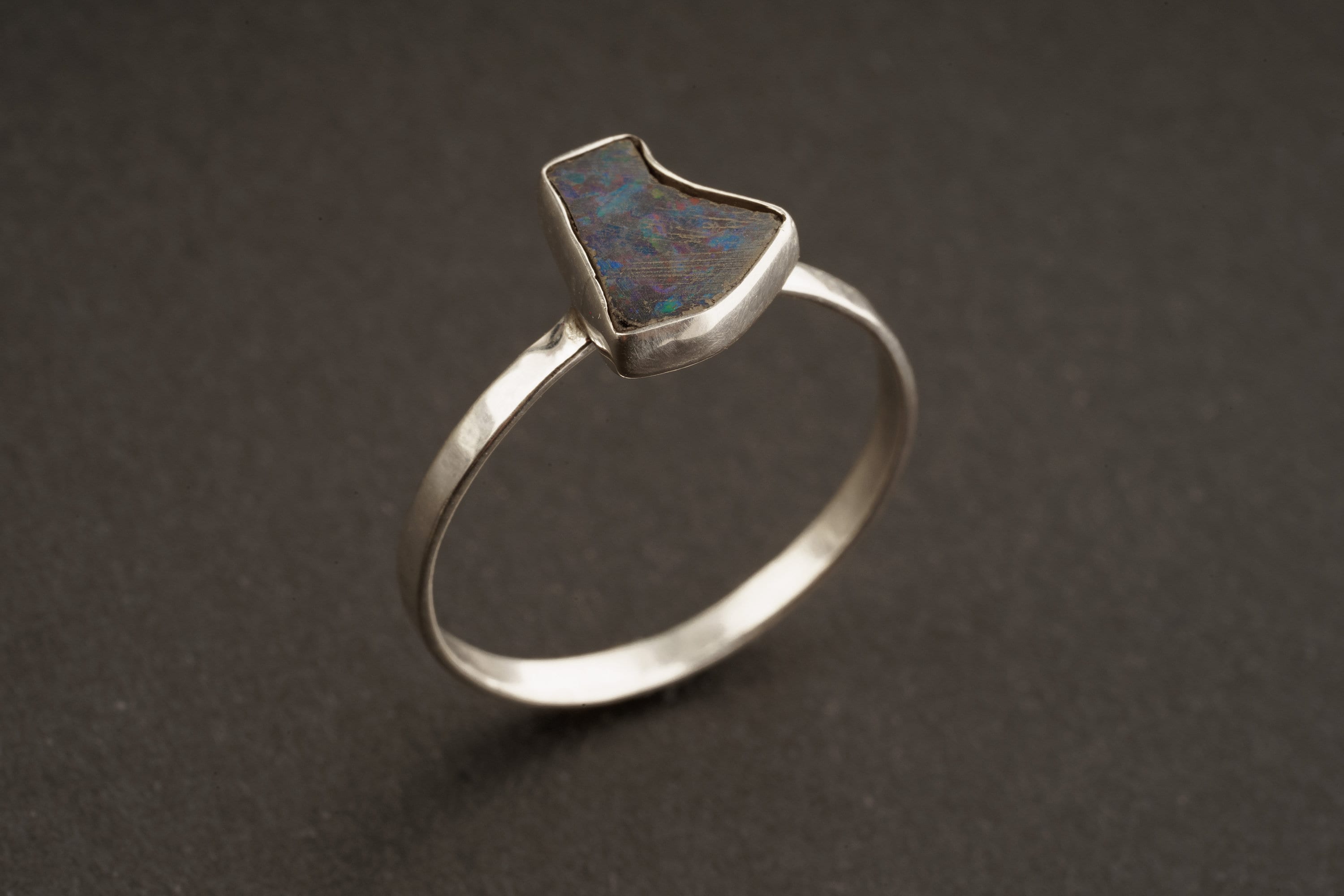 Black Lightning Elegance - Lightning Ridge Opal Doublet - Size 6 1/2 US - Fine Sterling Silver Crystal Ring