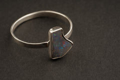 Black Lightning Elegance - Lightning Ridge Opal Doublet - Size 6 1/2 US - Fine Sterling Silver Crystal Ring