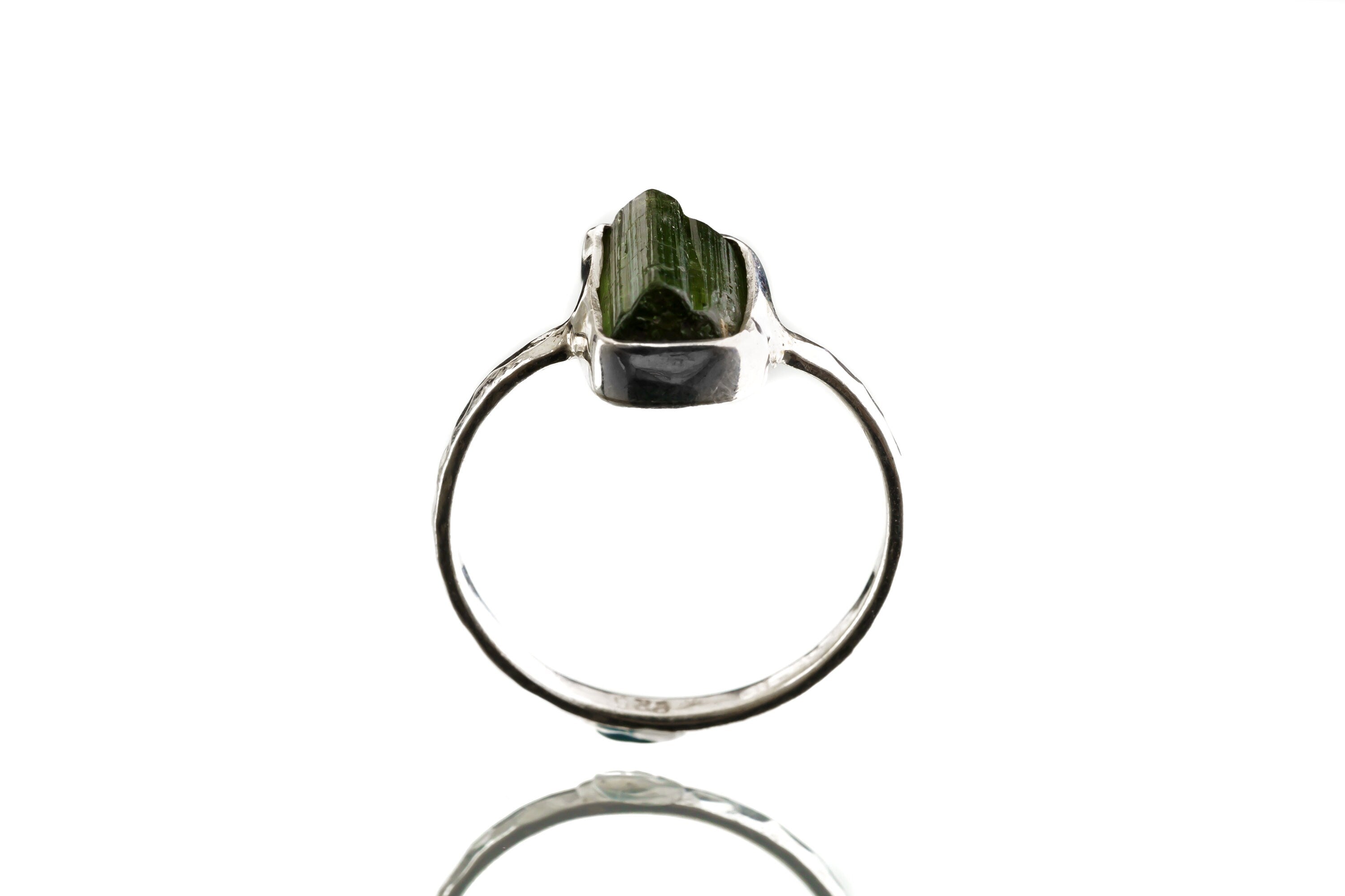 Gem Green Tourmaline - Size 5 1/2 US - Fine Sterling Silver Crystal Ring