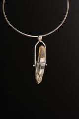 Australian Lithium Quartz, Clear Green Inclusion Quartz, Black Pyrite & Peridot Spinning Pendant, Sterling Silver