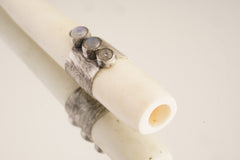 Mystic Harmony: Three Circular Blue Moonstones - Antique Bone Inhalation Tube