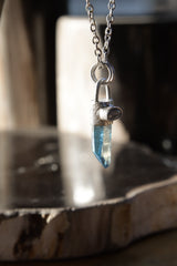 Aqua Luminescence: Aqua Aura Quartz & Australian Opal Doublet - High Shine Sterling Silver Crystal Pendant - NO/06