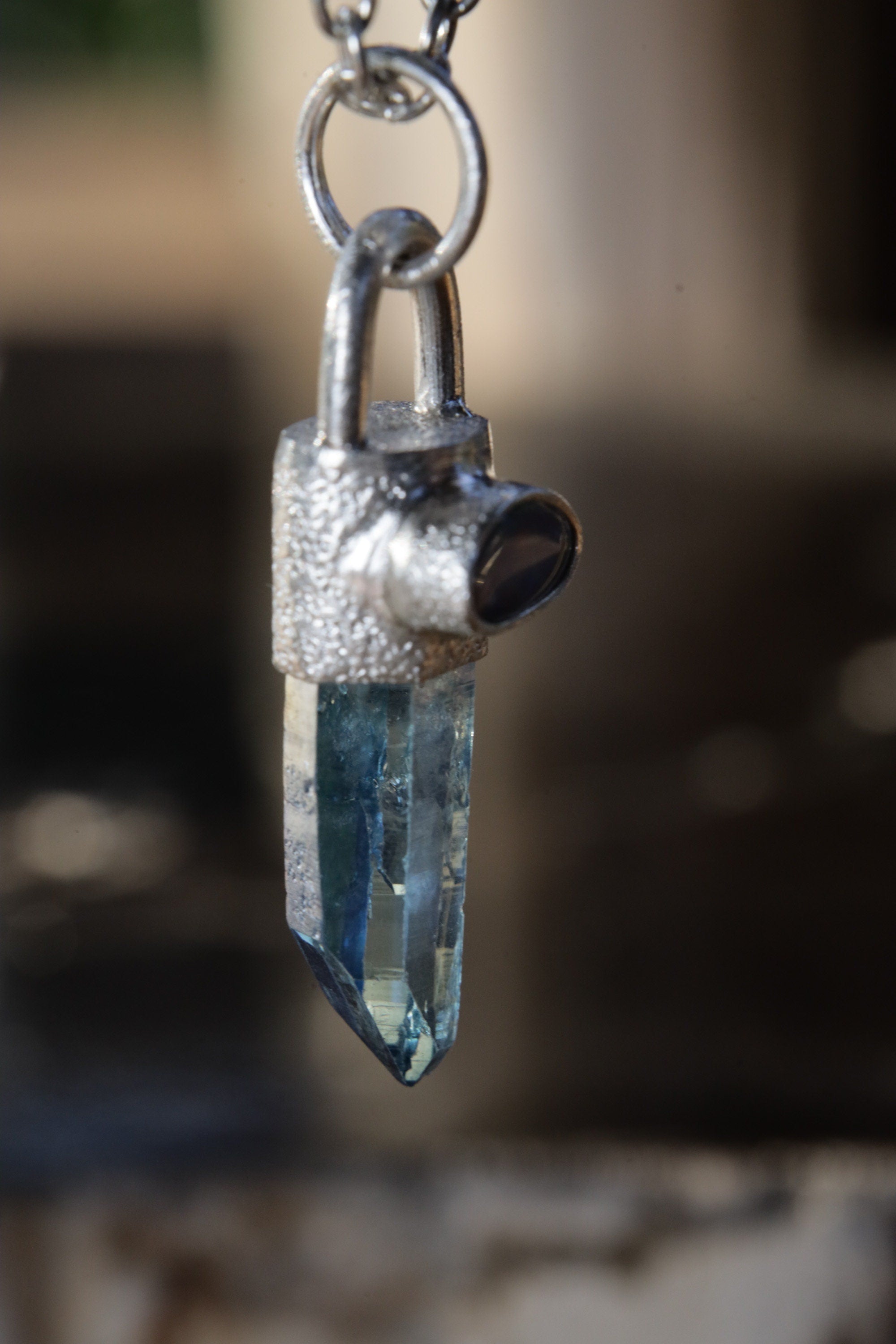 Aqua Luminescence: Aqua Aura Quartz & Australian Opal Doublet - High Shine Sterling Silver Crystal Pendant - NO/06