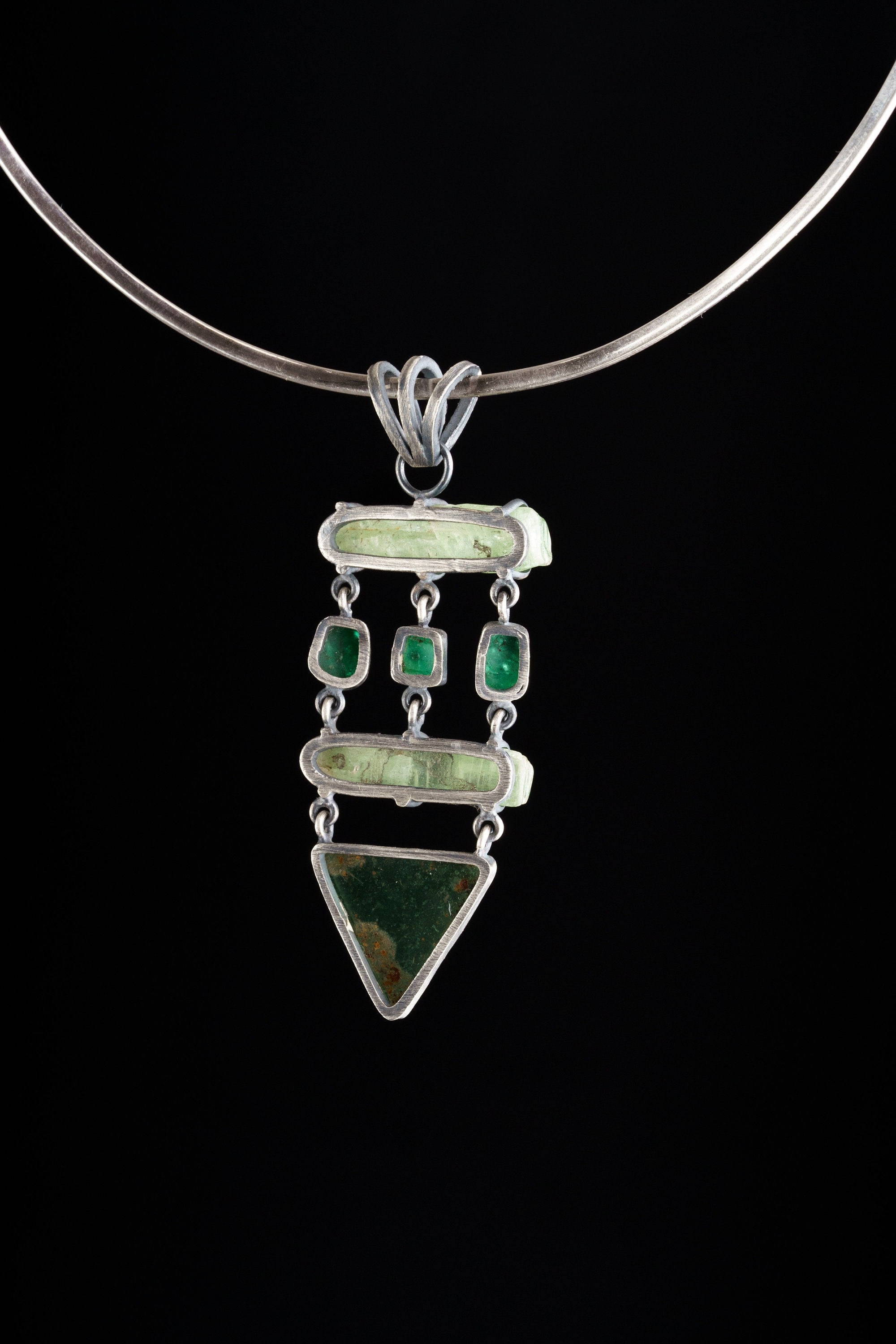 Heart Symphony: Green Kyanite, Australian Emerald, and Chrysoprase - Sterling Silver Pendant