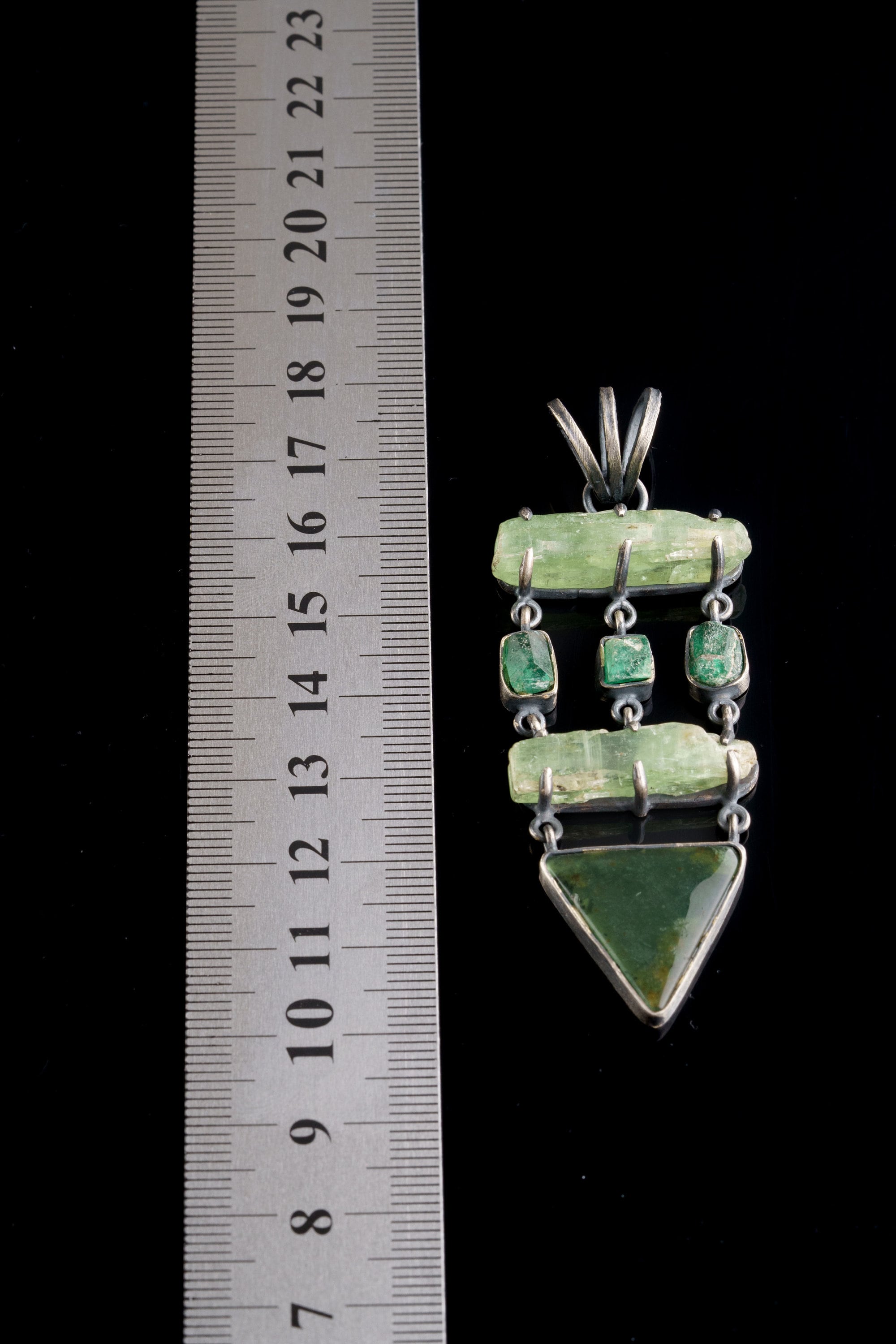 Heart Symphony: Green Kyanite, Australian Emerald, and Chrysoprase - Sterling Silver Pendant