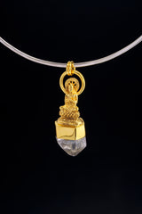 The Praying Buddha Pendant with Cut Inclusion Golden Rutile Quartz, Gold-Plated Sterling Silver Talisman, Leo Zodiac, Unique Gift