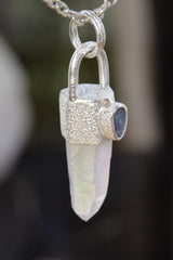 Opal/Angel Aura Quartz & Opal Doublet - High Shine Sterling Silver Crystal Pendant - NO/01