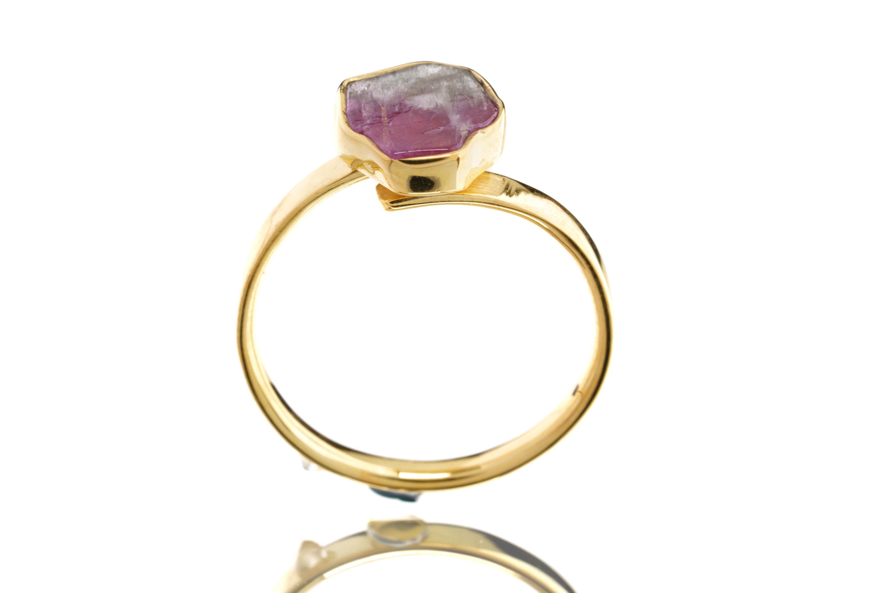 Watermelon Gem Tourmaline - Size 7 US - Gold Plated - Sterling Silver Crystal Ring