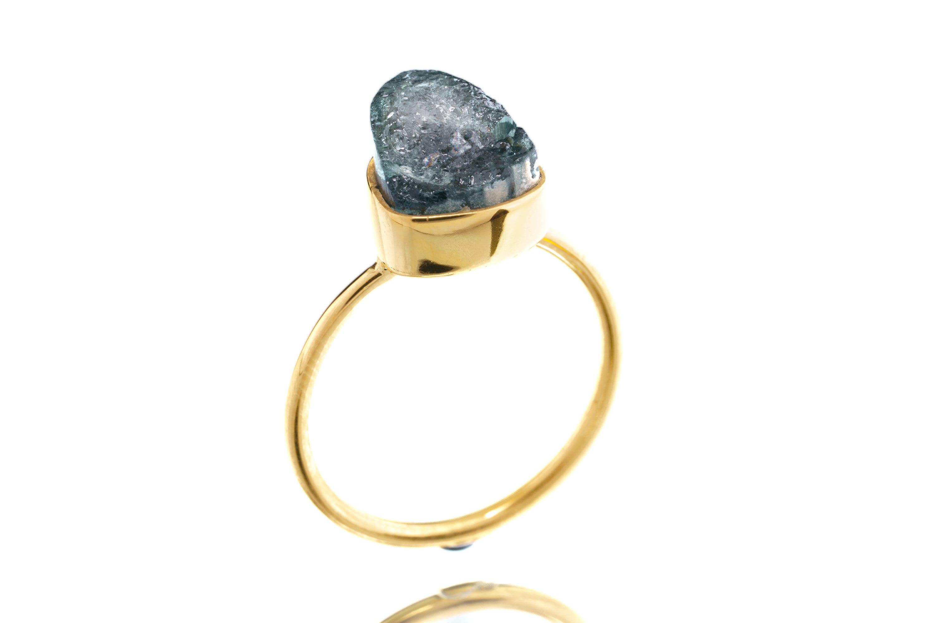 Blue Gem Tourmaline - Size 5 US - Gold Plated - Sterling Silver Crystal Ring