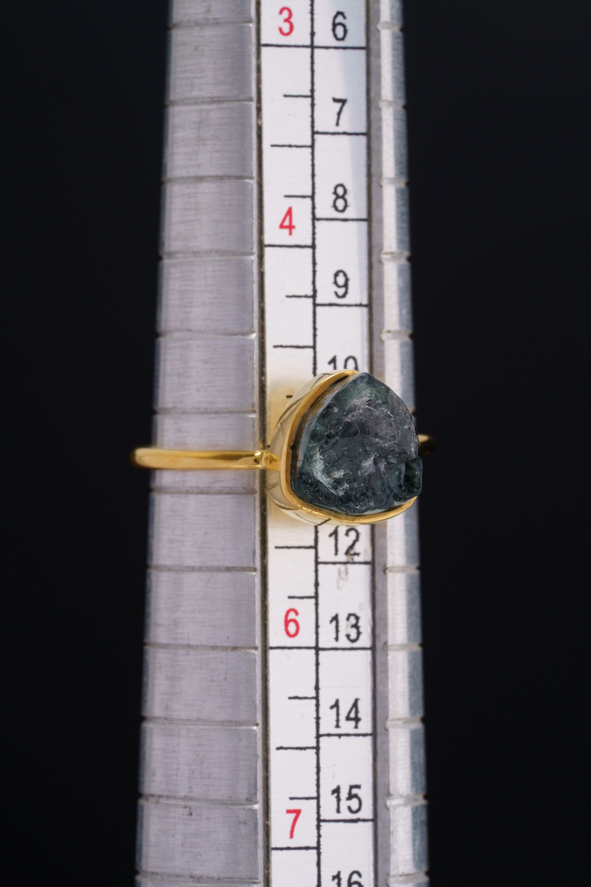 Blue Gem Tourmaline - Size 5 US - Gold Plated - Sterling Silver Crystal Ring