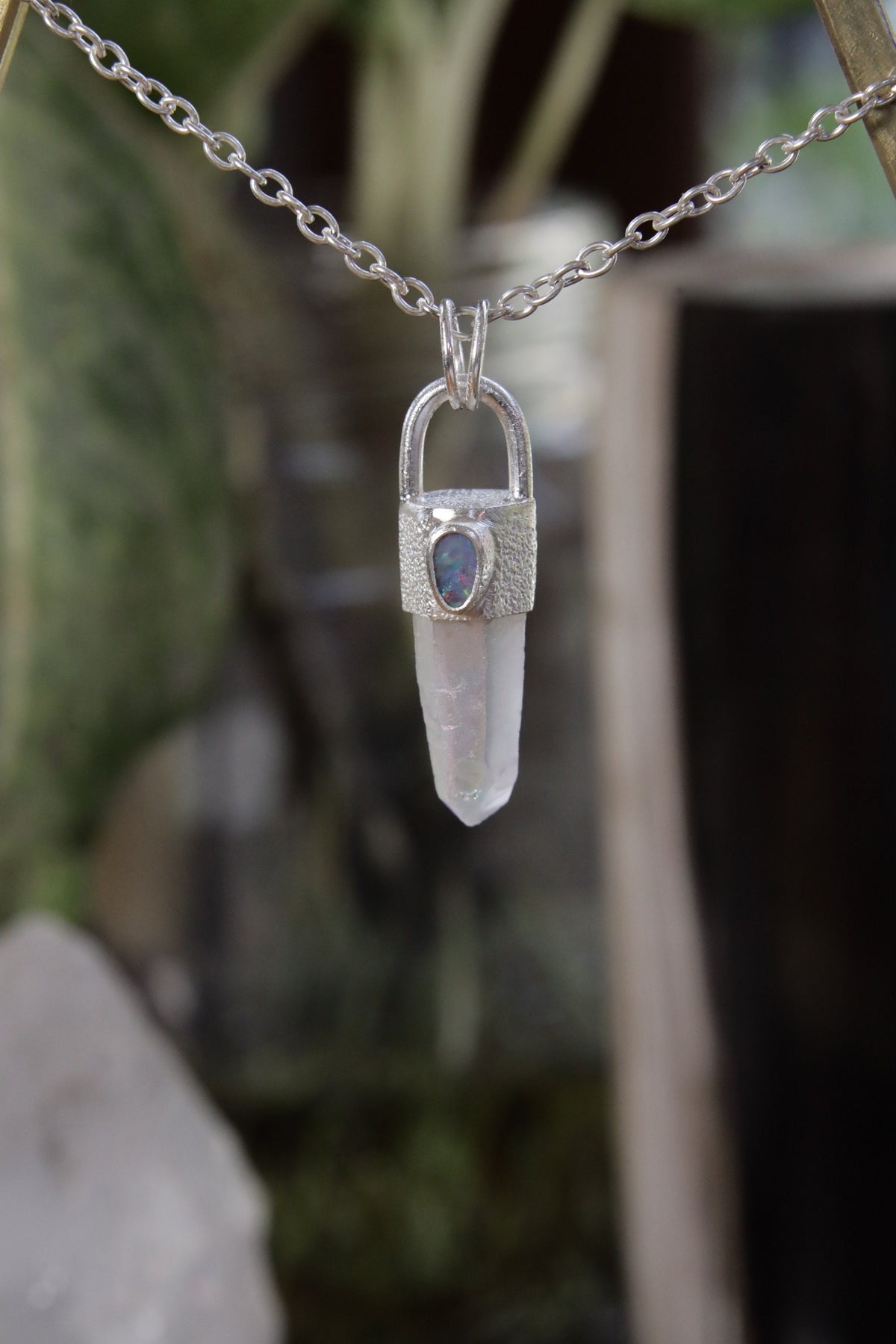 Opal/Angel Aura Quartz & Opal Doublet - High Shine Sterling Silver Crystal Pendant - NO/01