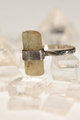 Textured & Oxidised Sterling Silver Torrington Ring with Raw Australian Aquamarine - Size 5 1/2 - NO/3