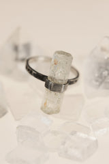 Torrington Treasure: Textured & Oxidised Sterling Silver Ring with Raw Australian Aquamarine, Throat Chakra, Unique Gift - Size 8 1/2 - NO/8