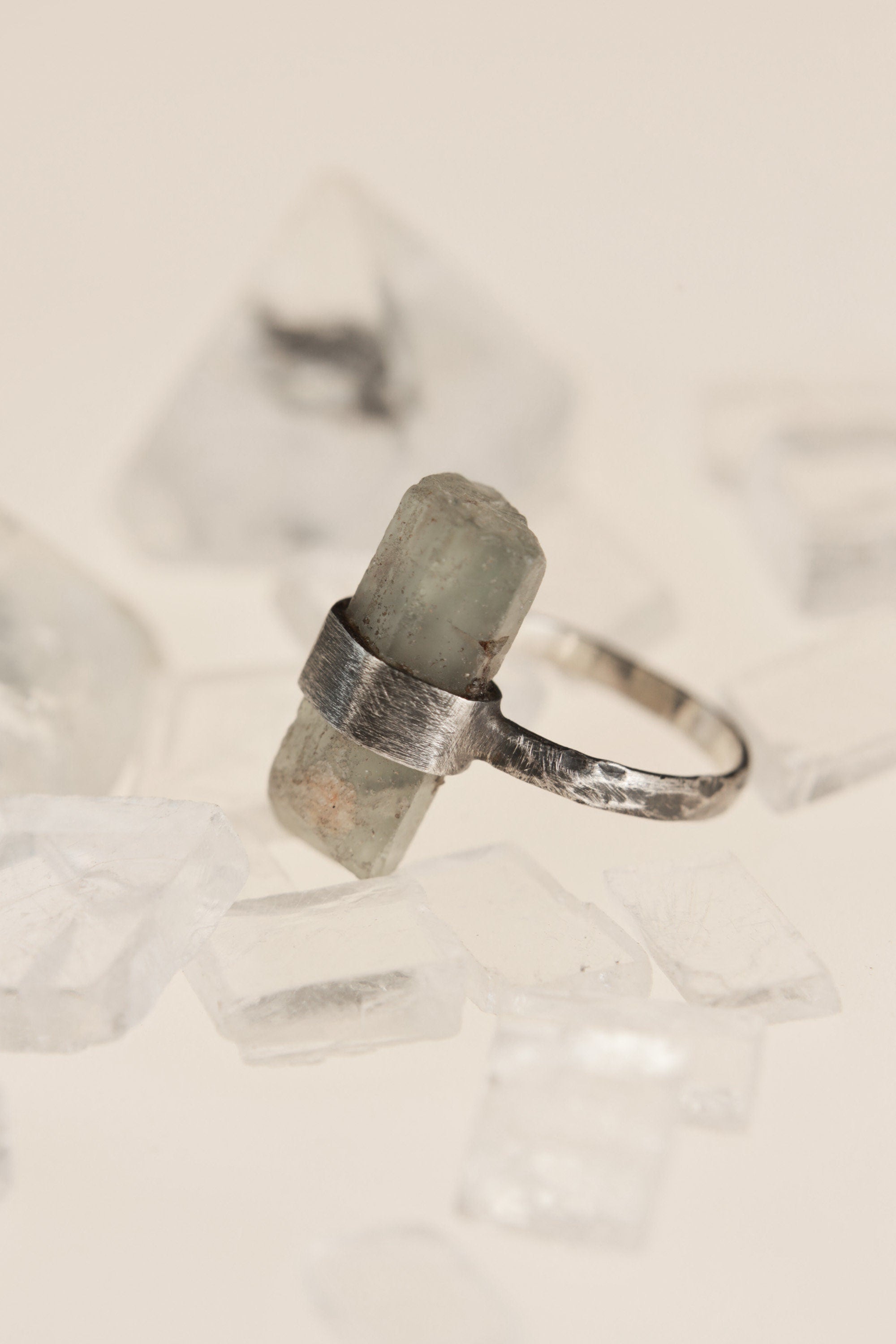 Textured & Oxidized Sterling Silver Torrington Ring with Raw Australian Aquamarine,Size 5 1/4,Throat Chakra,Pisces Zodiac,Inner Peace- NO/11