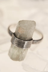 Textured & Oxidized Sterling Silver Torrington Ring with Raw Australian Aquamarine, Size 5 1/2,Pisces Zodiac, Emotional Balance- NO/12