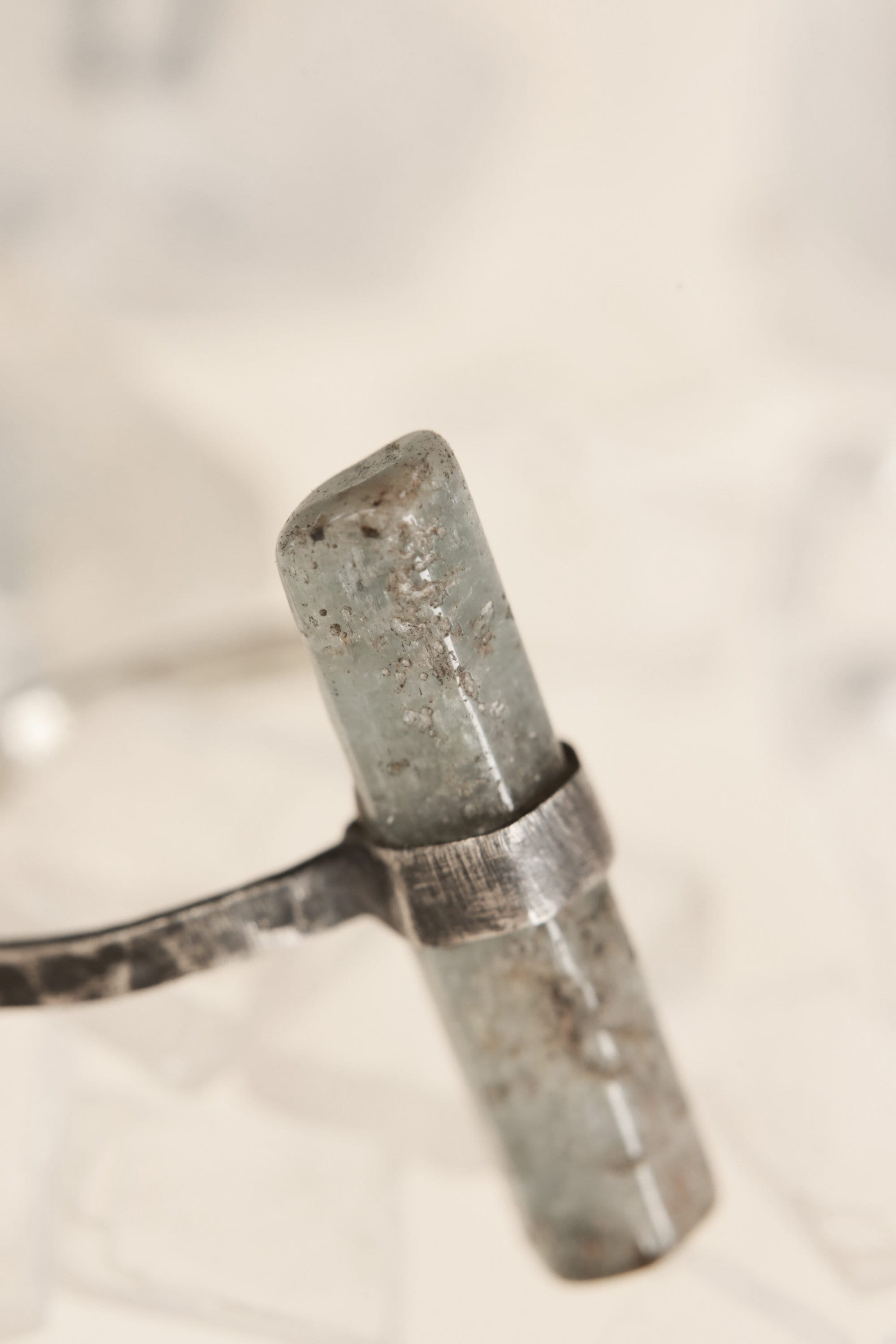 Textured & Oxidized Sterling Silver Torrington Ring with Raw Australian Aquamarine, Size 7 3/4, Pisces Zodiac, Emotional Clarity - NO/13