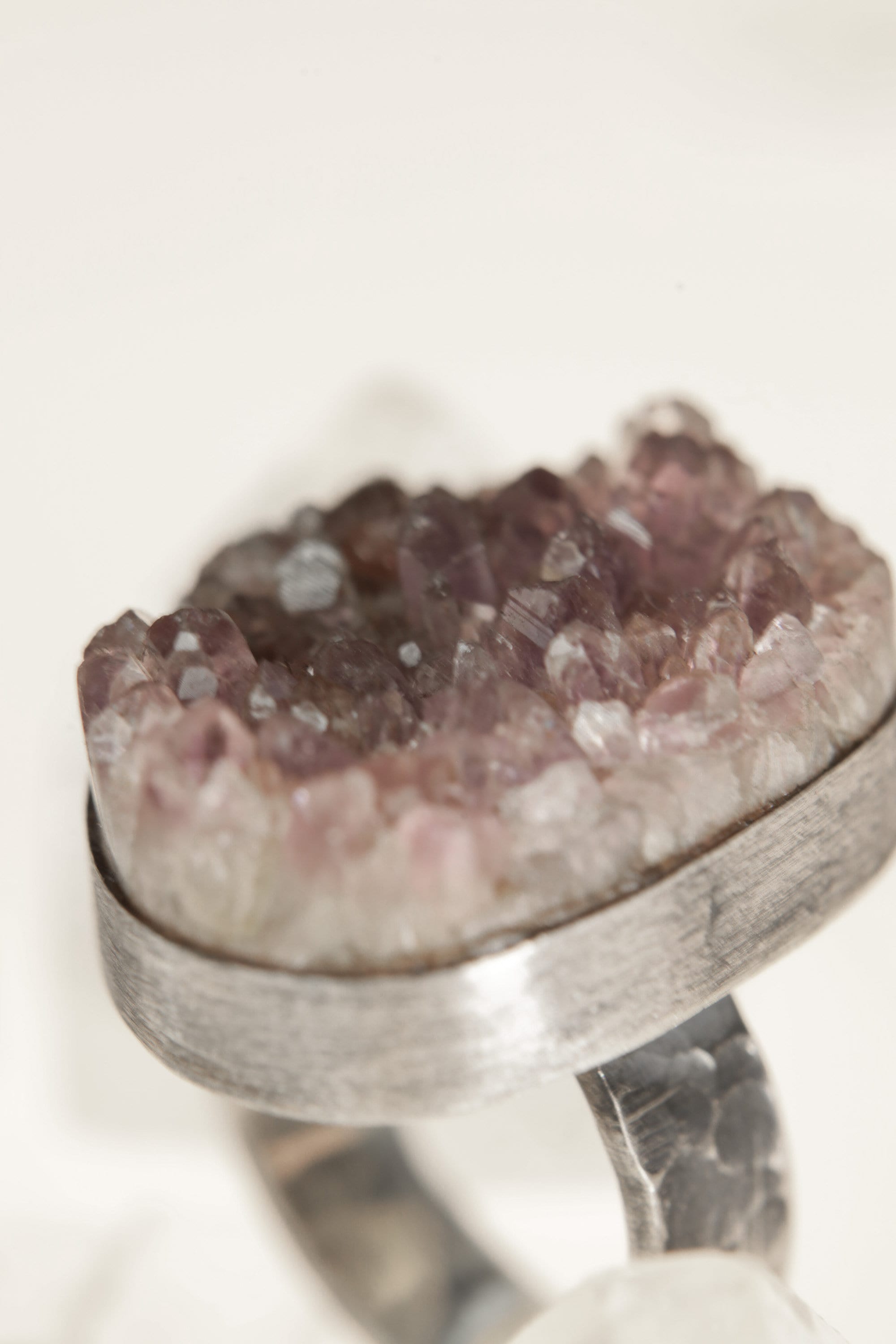 Purple Majesty: Textured & Oxidised Sterling Silver Ring with Raw Natural Amethyst Cluster - Size 4 3/4 US - NO/01