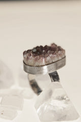 Purple Majesty: Textured & Oxidised Sterling Silver Ring with Raw Natural Amethyst Cluster - Size 4 3/4 US - NO/01