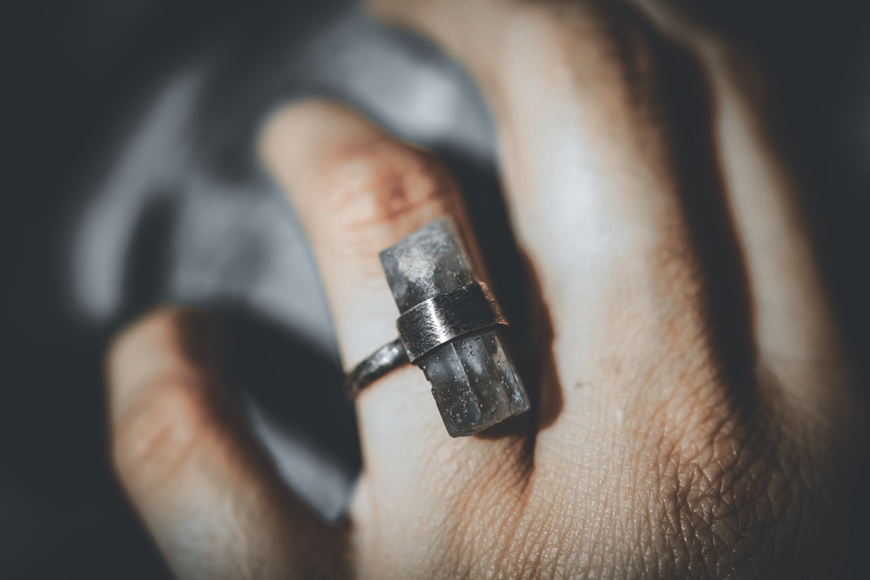 Textured & Oxidized Sterling Silver Torrington Ring with Raw Australian Aquamarine,Size 5 1/4,Throat Chakra,Pisces Zodiac,Inner Peace- NO/11