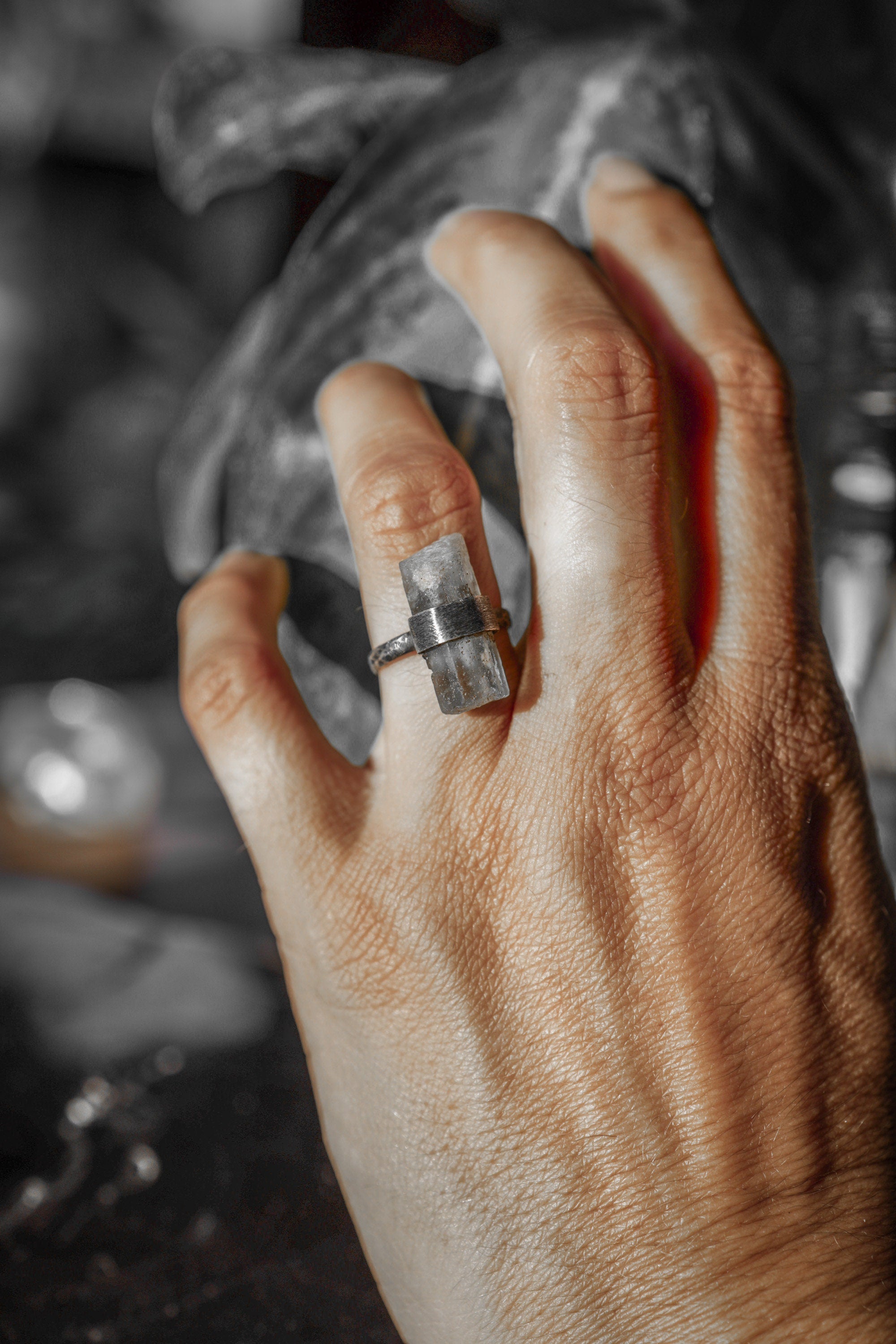 Textured & Oxidized Sterling Silver Torrington Ring with Raw Australian Aquamarine,Size 5 1/4,Throat Chakra,Pisces Zodiac,Inner Peace- NO/11