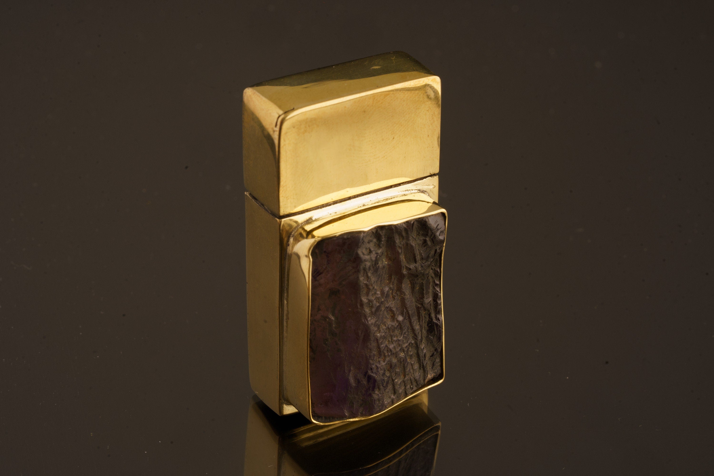 A Harmonious Blend of Utility and Enchantment: Antique Matchbox adorned with Amethyst - Polished Cast Brass Matchbox